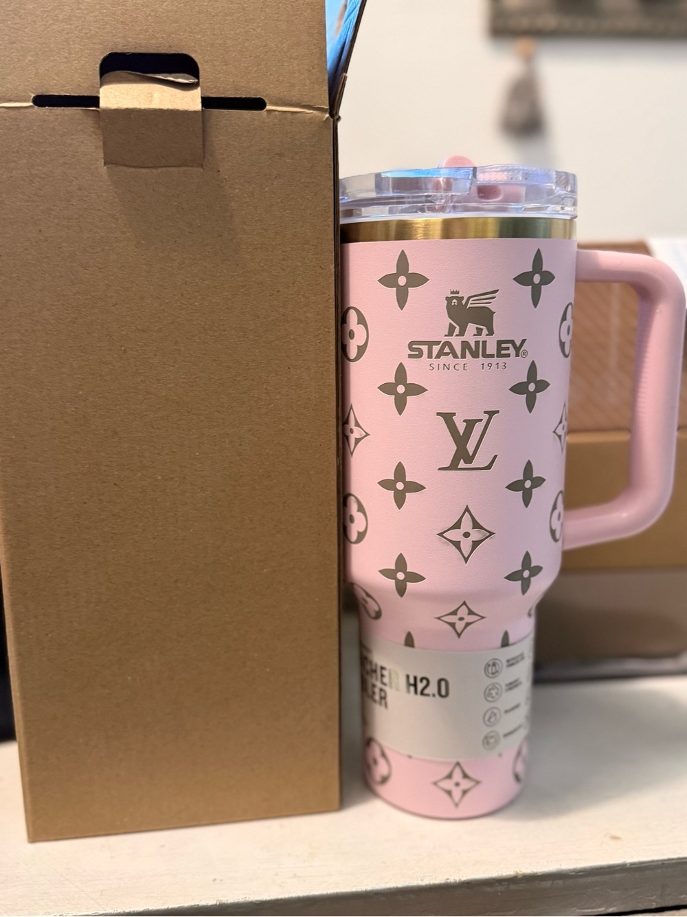 Brand new Stanley Pink Travel Mug with Gold Monogram Accents